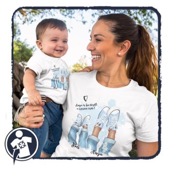   Anya-fia szett famer-tornacipő mintával tetszőleges felirattal, névvel