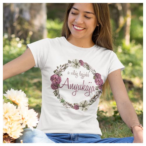 A világ legjobb Anyukája - feliratos női póló lila virágkoszorú mintával 