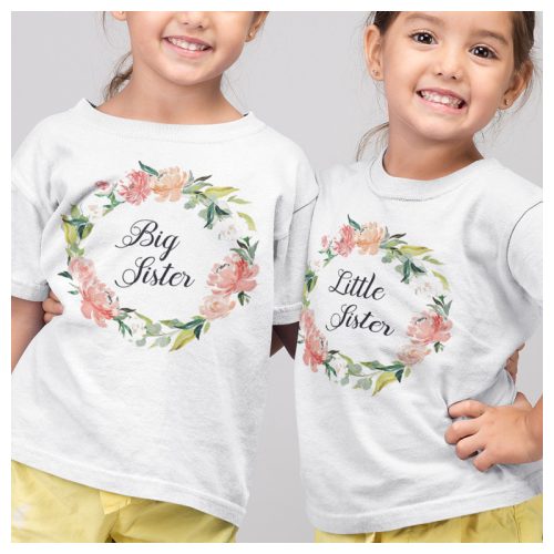 Big Sister - Little Sister - virágos tesós body/póló szett