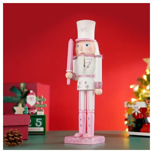 Karácsonyi Diótörő figura pink/fehér 33cm