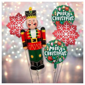   5db-os karácsonyi party fólia lufi szett - diótörő figurával