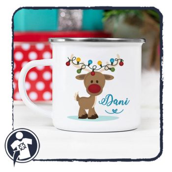   Cuki Rudolf égősorral - karácsonyi zománcozott retro fém bögre
