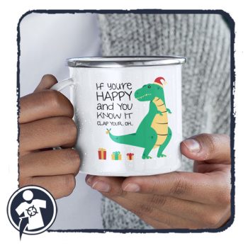   Happy T-REX - vicces karácsonyi zománcozott retro fém bögre