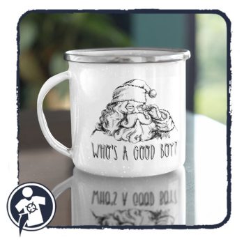  Who's a good boy? - feliratos zománcozott retro fém bögre