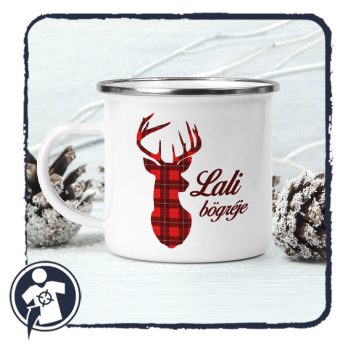 Szarvasos karácsonyi zománcozott retro fém bögre