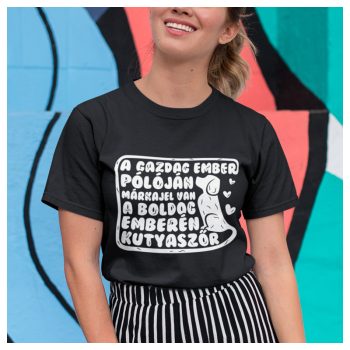   XXL-es világoskék női póló - A gazdag ember pólóján márkajel van, a boldog emberén kutyaszőr 