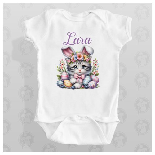 Húsvéti cica nyuszifülekkel - egyedi neves body / póló