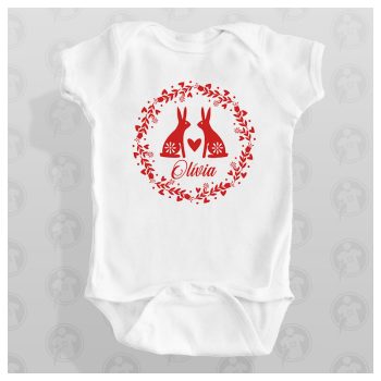   Piros nyuszik virágkoszorúban - Húsvéti állatos body / gy. póló - saját névvel 