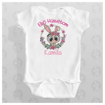   Cuki nyuszi koszorúban - Első húsvétom body / gy. póló - saját névvel 