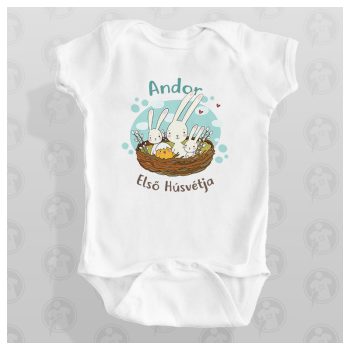   Húsvéti nyuszifészek - Első Húsvétom - feliratos body / gy. póló - saját névvel 