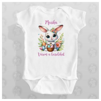   Fehér nyuszis húsvéti body / gy. póló - Várom a locsolókat - felirattal - saját névvel 