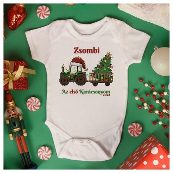   Karácsonyi zöld traktoros - egyedi neves body / gyerekpóló