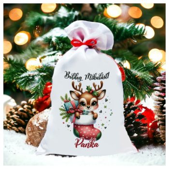   Mikulás zsák névre szóló / cuki Rudolf karácsonyi zokniban