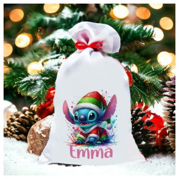 Mikulás zsák névre szóló / Stitch mikulás ruhában