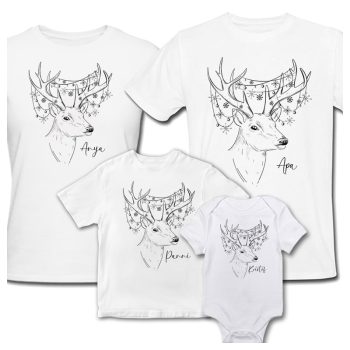   Karácsonyi családi szett - Csodaszarvas mintával - névvel