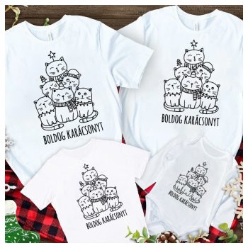 Macskás karácsonyfa családi szett - 4db-os