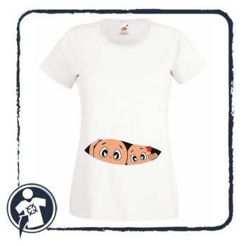   Kukucskáló iker baba mintás női póló - ikreket váró kismamáknak
