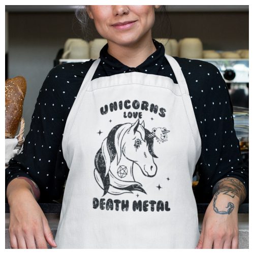 Unicorns love DEATH METAL - kötény (Az unikornisok imádják a black metalt felirat)
