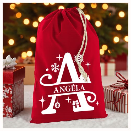 XL monogramos mikulás zsák 50×75 cm – névvel