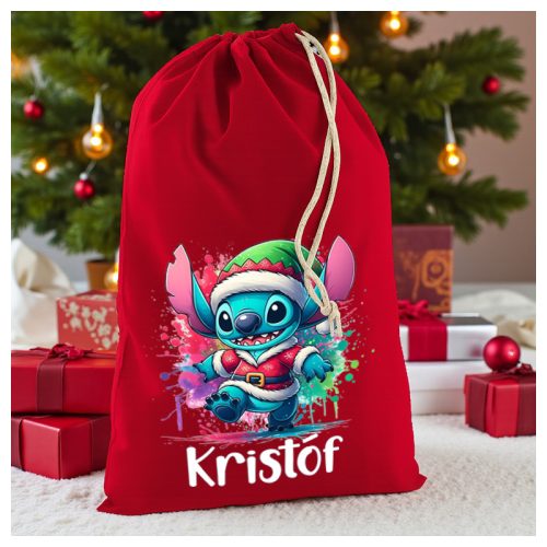 XL méretű névreszóló mikulászsák Stitch mintával 50×75 cm