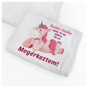   Egyedi textilpelenka - Fekvő unikornis névvel és adatokkal