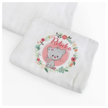 Egyedi textilpelenka - Cica virágkoszorúban