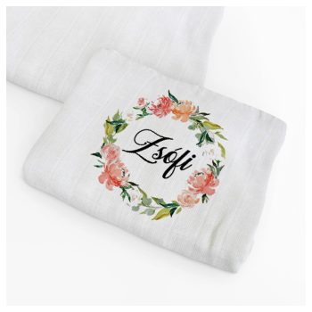 Egyedi textilpelenka - Virágkoszorú névvel