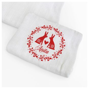 Egyedi textilpelenka - Piros nyuszik