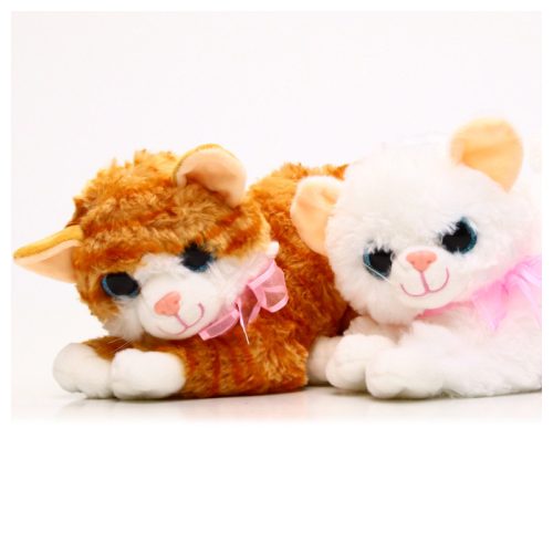 Extra puha nyávogó plüss cica nagy kék szemekkel, három színben