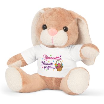 húsvéti plüss nyuszi - egyedi neves pólóval húsvéti tojáskosár 