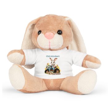   Plüss nyuszi - egyedi neves pólóval - traktoros húsvéti mintával