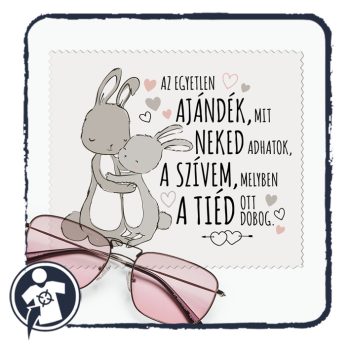   Szemüvegtörlő kendő - Cuki nyuszis mintával - Anyák napi - kedves üzenettel 