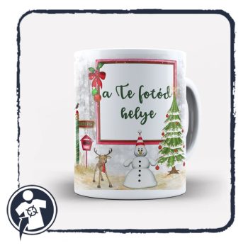   Karácsonyi mintás kerettel diszített bögre - saját fényképpel