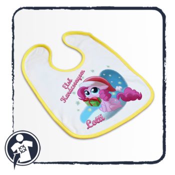 Karácsonyi baba előke - cuki pónival - saját névvel