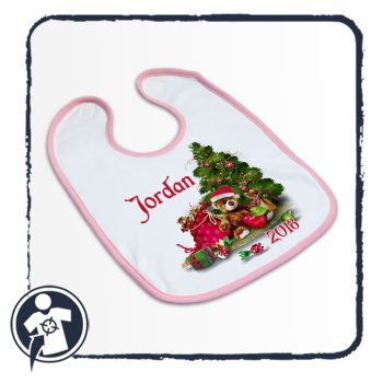 Karácsonyi baba előke - karácsonyfa plüssmacival