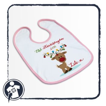   Karácsonyi baba előke - cuki Rudof égősorral - saját névvel