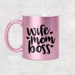 Wife Mom Boss - egyedi csillámos-glitteres feliratos bögre