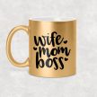 Wife Mom Boss - egyedi csillámos-glitteres feliratos bögre