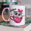Cuki bagoly kávés csészében - egyedi neves bögre 