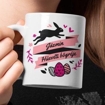 Húsvéti szalagos nyuszis bögre - saját névvel 