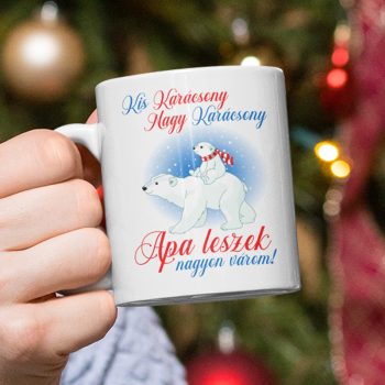   APA LESZEK bögre jegesmacikkal (Karácsonyi bababejelentő bögre)